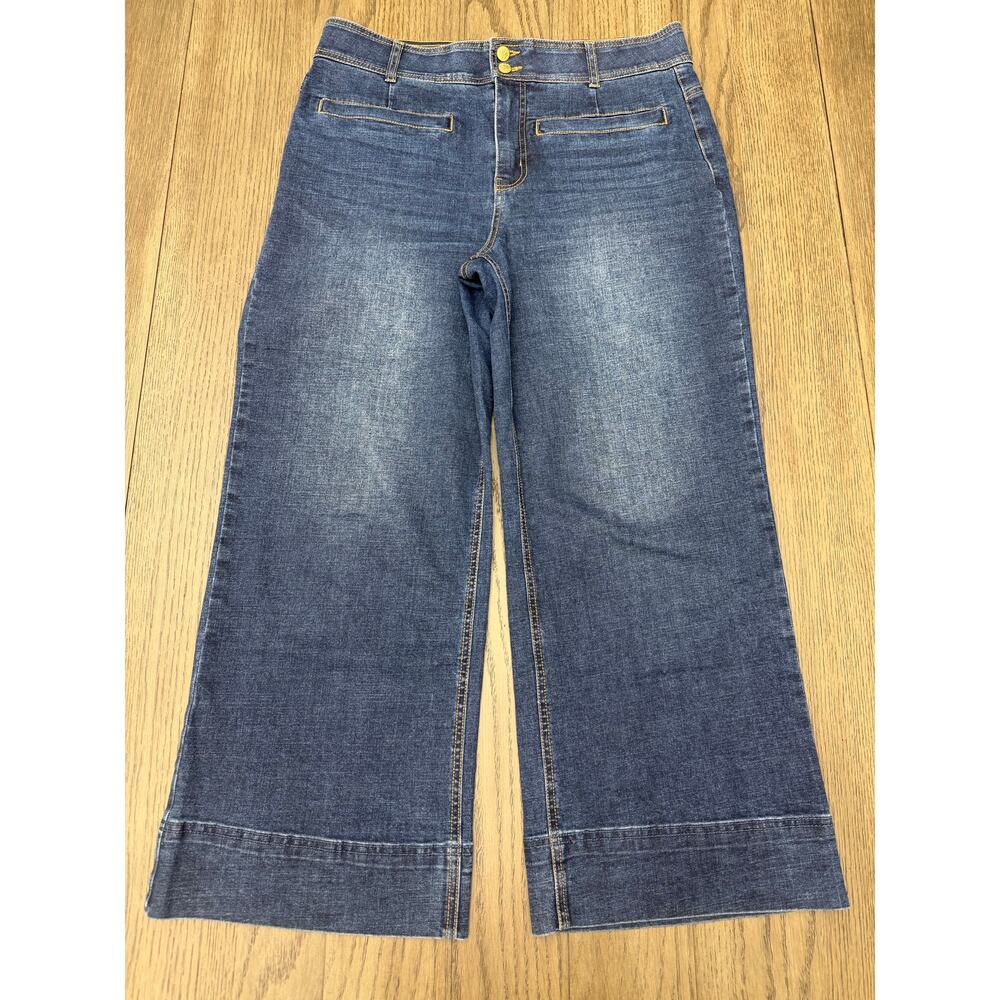 Draper James Wide Leg Cropped Jeans High Rise Cuffed Hem Womens 14